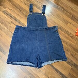 ModCloth Womens Rainbow Blue Denim Shortalls 22w Adjustable Straps Casual Pocket